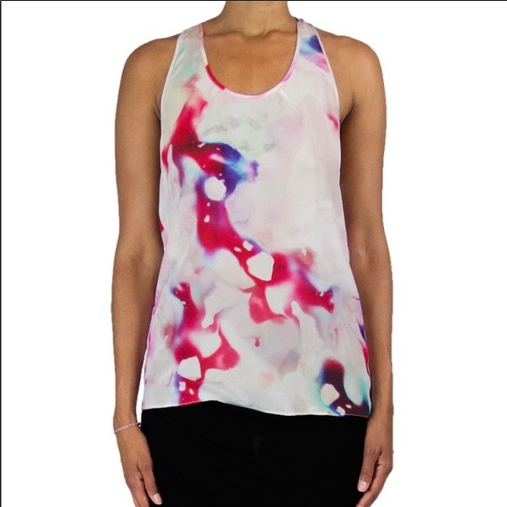 BHON Silk Abstract Printed Sleeveless Blouse Sz L